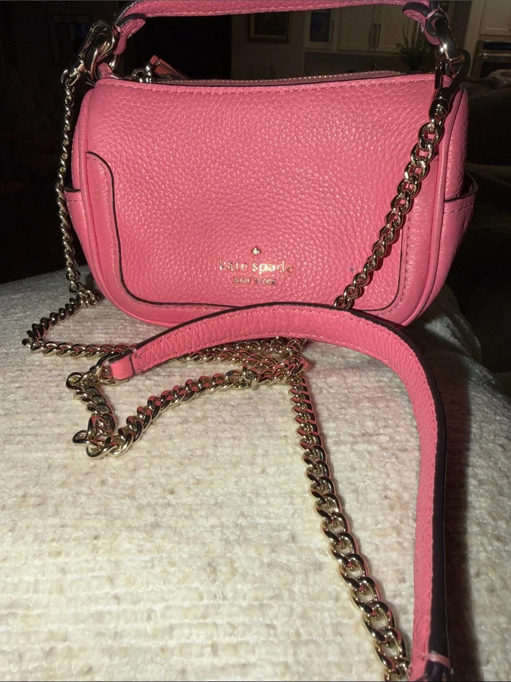 kate spade Woman’s Mini Hot Pink Pebbled Leather Chain Crossbody